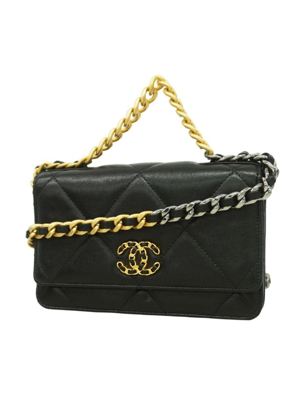 Chanel Handbag Chanel 19 Lambskin Black Gold Silver 2-Way Bag